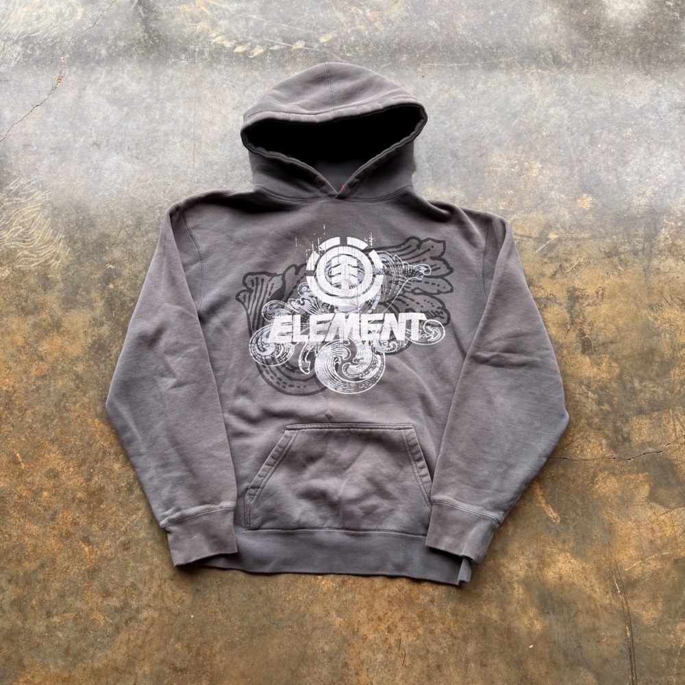 Element Skateboards Mens Large Graphic Hoodie Grey Faded Pullover M604